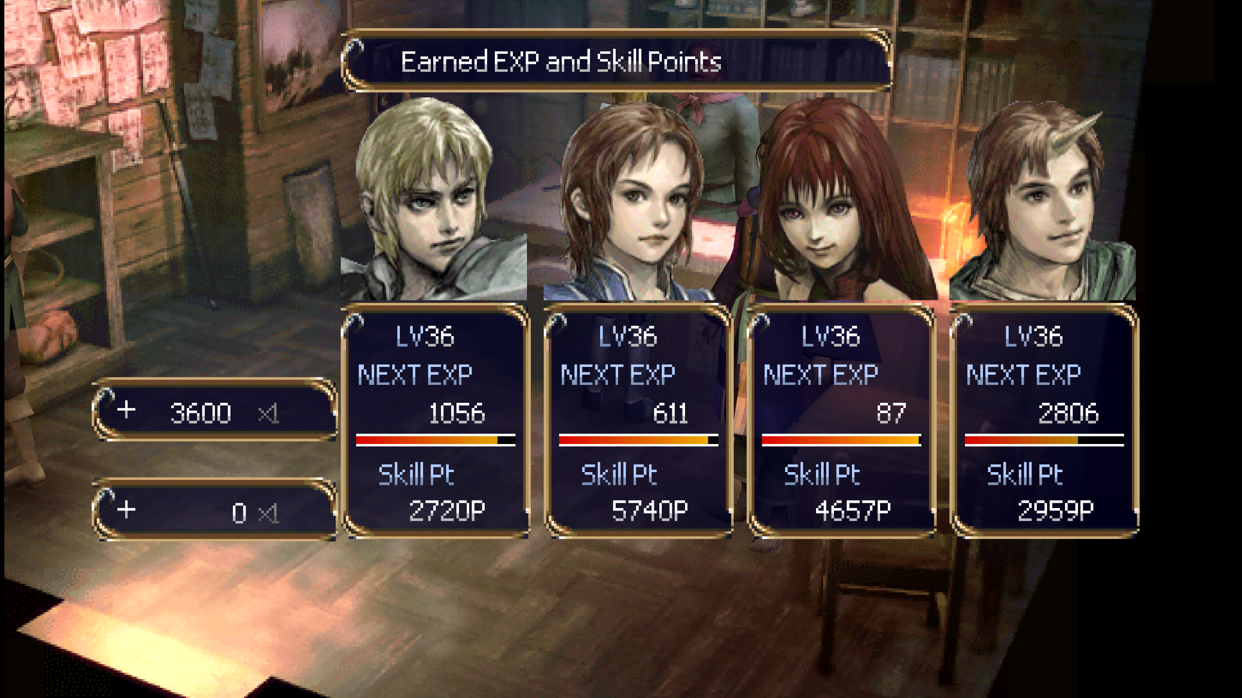 The party receiving experience and skill points after a quest